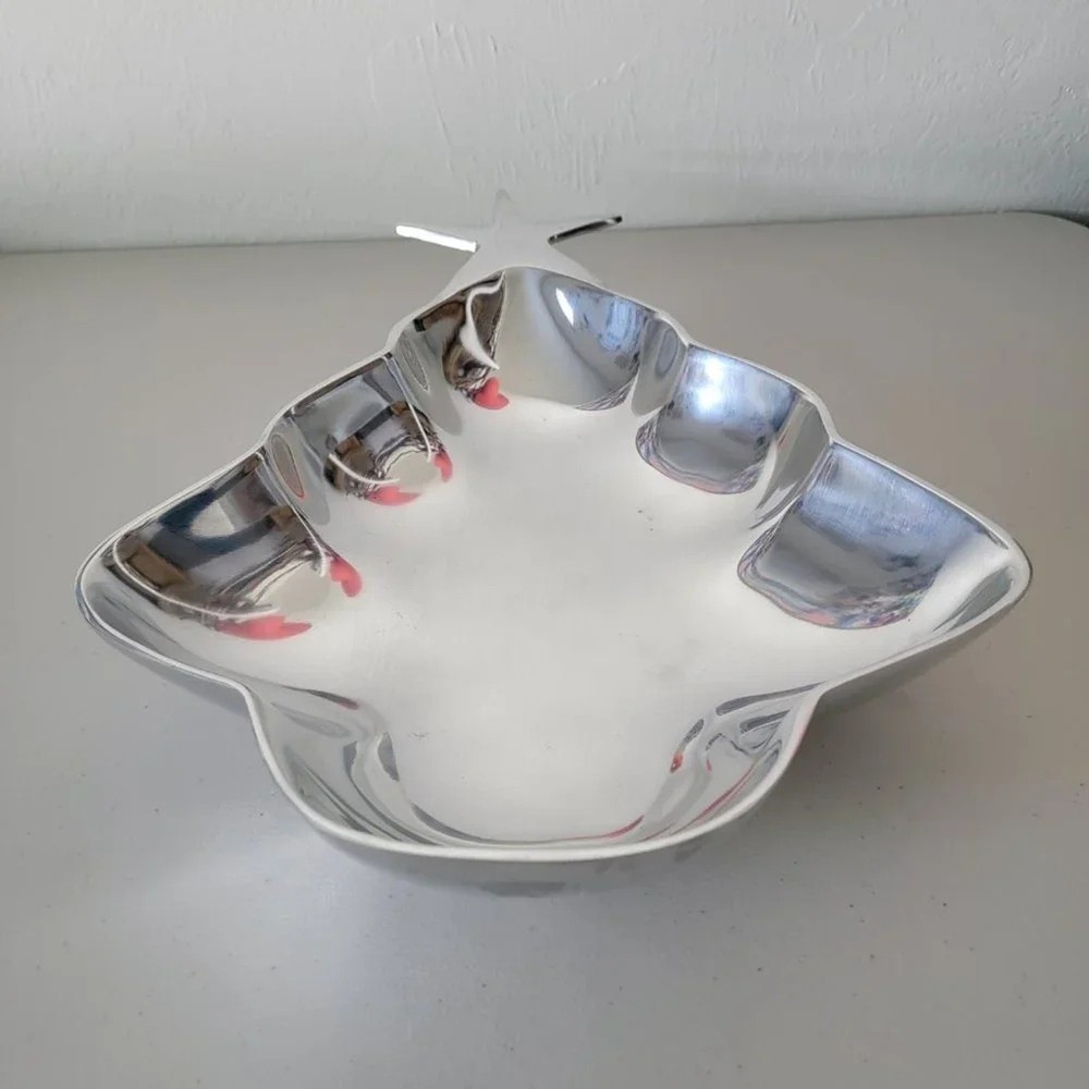 Pewter Christmas Tree Serving Platter Silver Tone Holiday Tray Medium Size