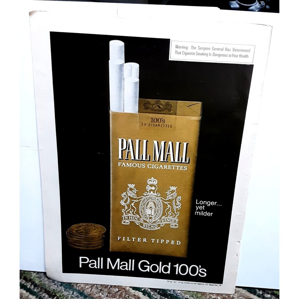 1975 Pall Mall Gold 100s Cigarettes Crush Original Print ad 70s
