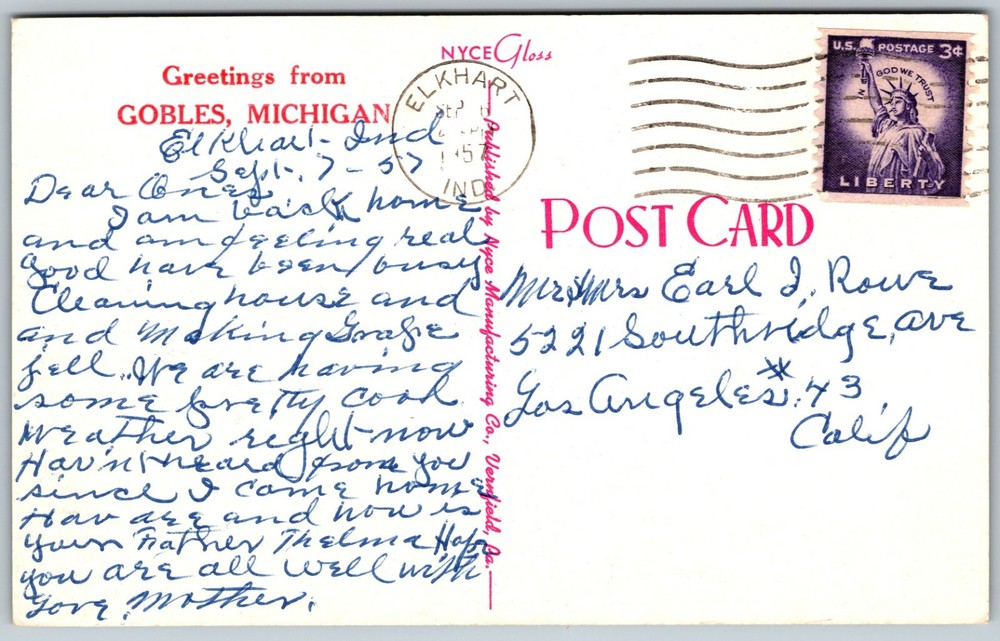 Greetings from Gobles, Michigan - Postcard
