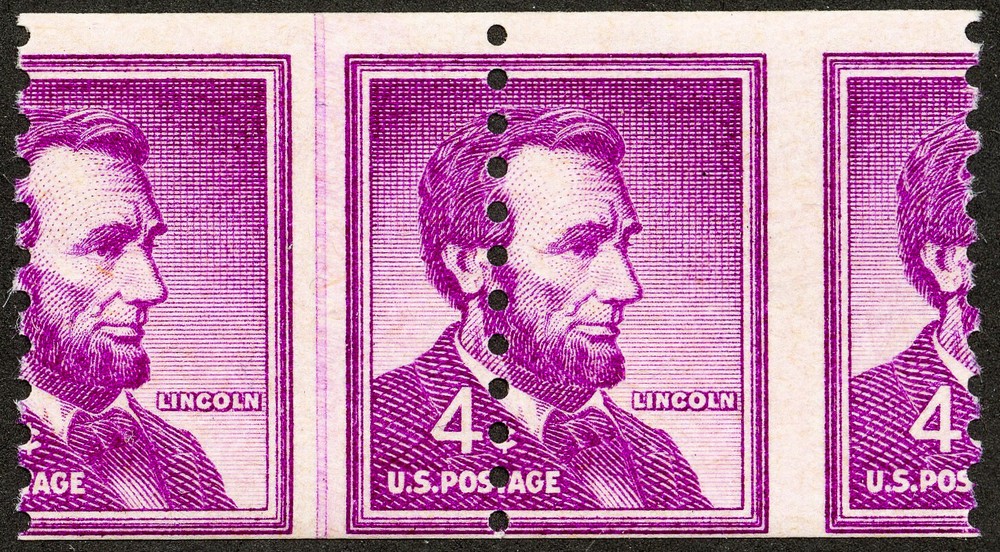 US Stamps 4c Lincoln Error Line Pair Striking