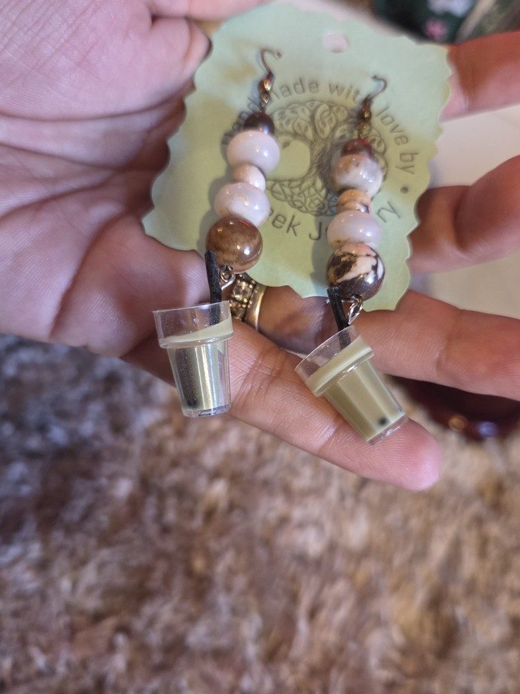 Handmade Beaded Jasper Boba Earrings