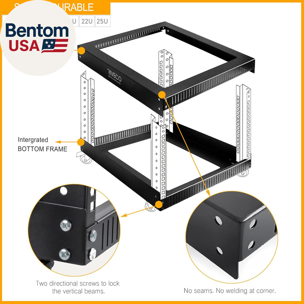 9U Open Frame Server Rack with Casters- Heavy Duty 4 Post Quick Assembly 19-Inch