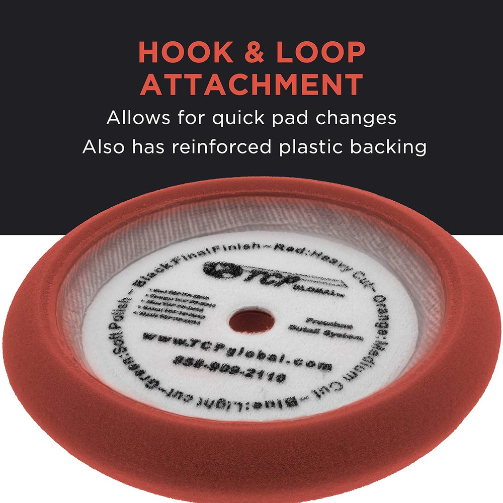 8" Red Foam Buffing Pad Extra Coarse Cutting Polish Hook and Loop Backing - Buff