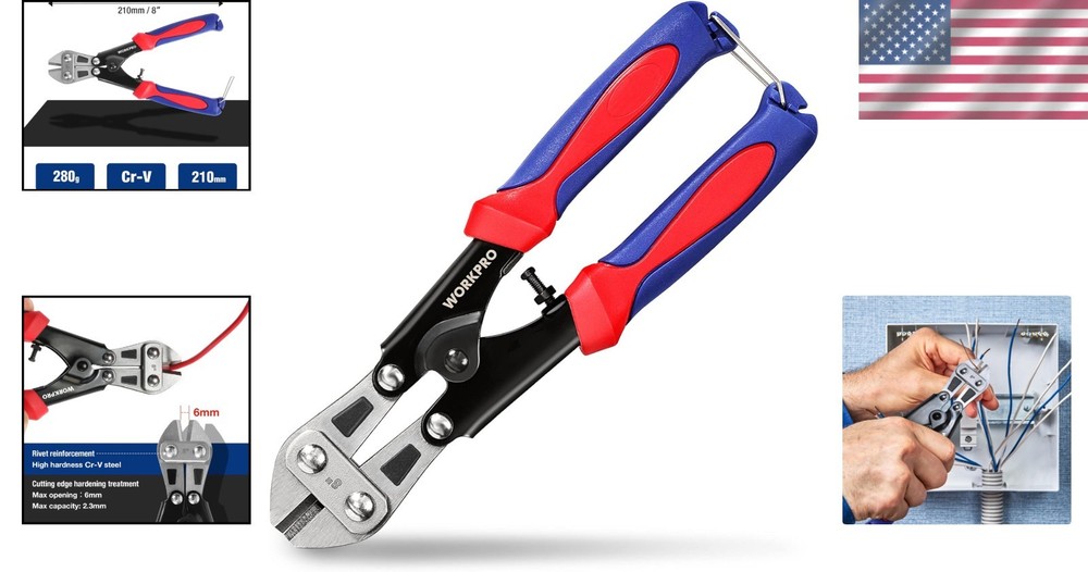 8-Inch Spring Loaded Cable Cutter - Lightweight Mini Snips with Ergonomic Handle