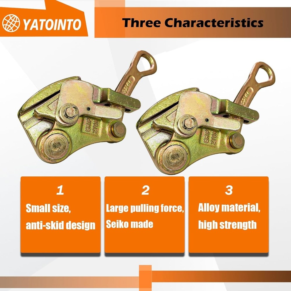 2Pcs Cable Grips Steel Wire Puller 2 T 4408LB, Cable Puller Tools for Wire Rope