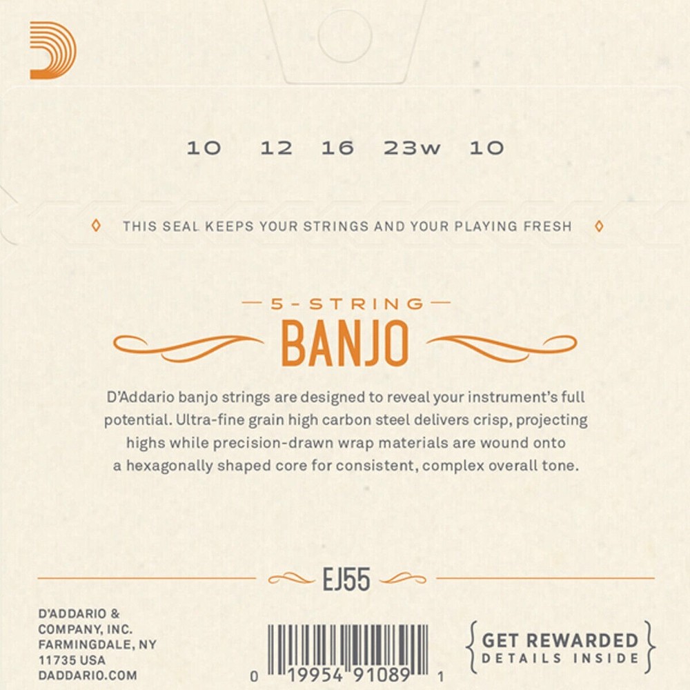 D'Addario Banjo Strings 5 Sets EJ55 (formerly J55) Phosphor Bronze Med