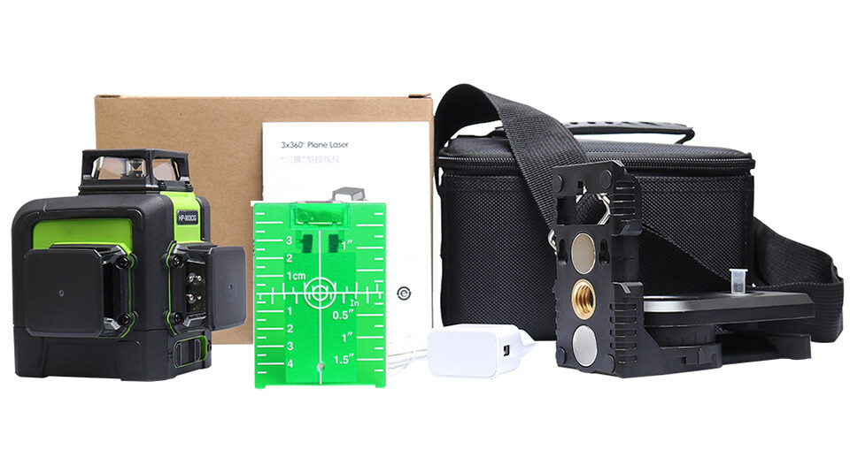 12 Lines 3D Cross Line Laser Level Green Vertical & Horizontal + Laser Receiver