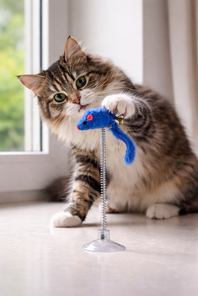 Interactive Cat Toy with Suction Cup 3 Pack | Keeps Cats Busy |Spring Toy