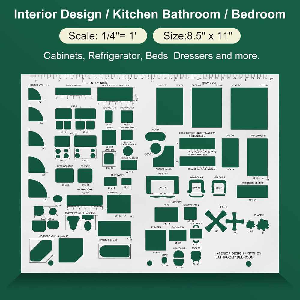 3 Pcs Interior Design Drawing Templates Including a House Floor Plan Template, a