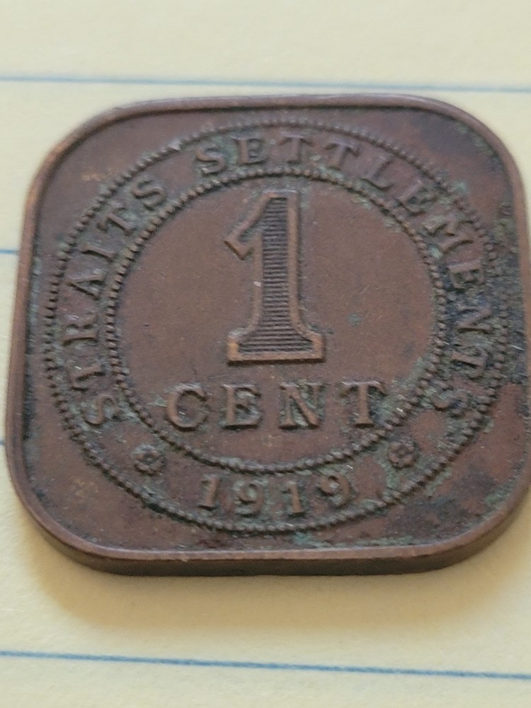 1919 Strais Settlements 1 Cent Coin (VF)