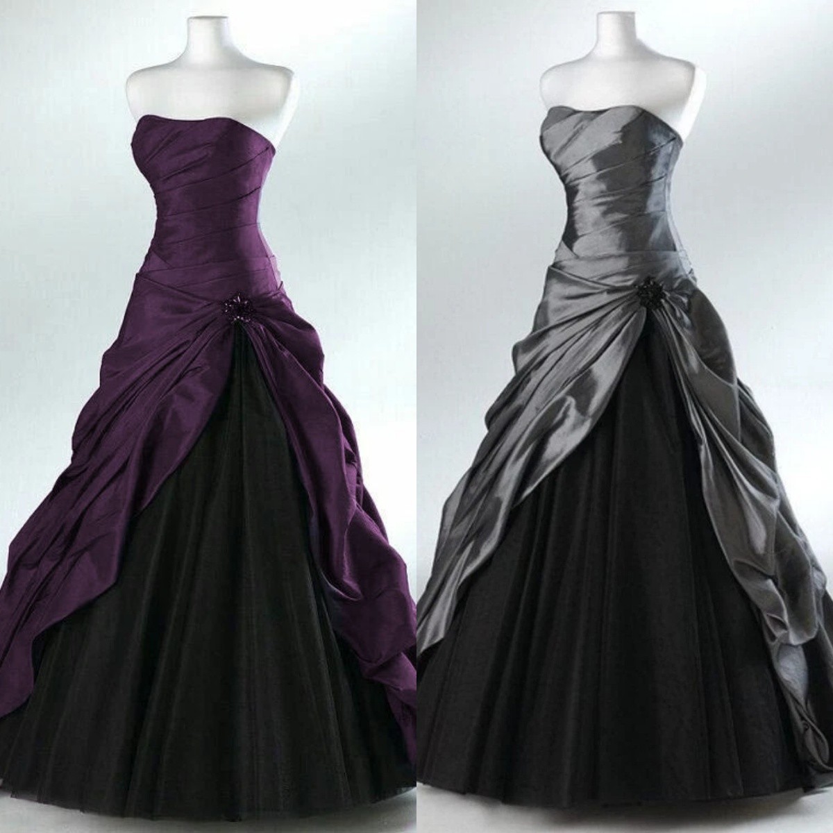 Gothic Wedding Dresses Sleeveless A Line Vintage Satin Grey Purple Bridal Gowns