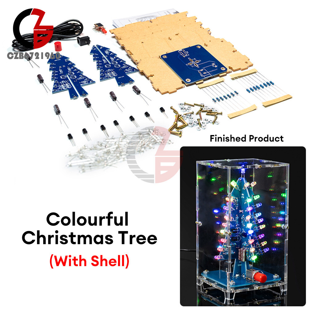 DIY 3D LED Christmas Tree Circuit Kit Glitter Electronic Learning Set With Shell