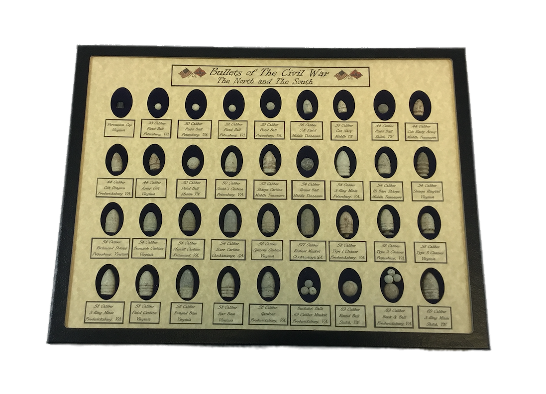 Civil War Relics 36 Authentic Bullets in Matted Display Case with COA