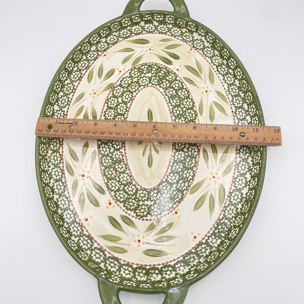 Temp-Tations Presentable Ovenware Green Entertaining Serving Tray with Handles