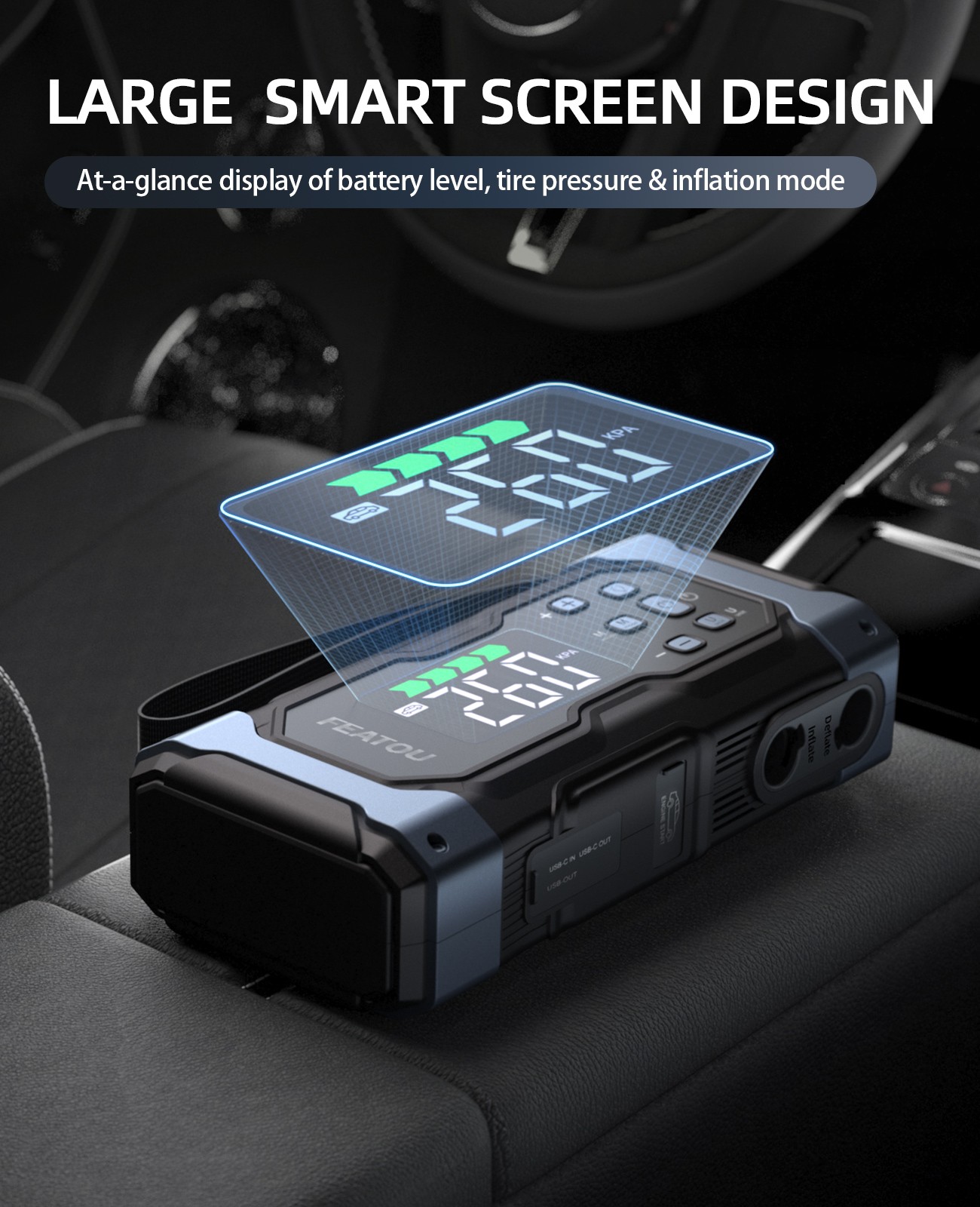 Featou Battery Jump Starter 9000A W/ Air Compressor 150PSI Battery Charger 12V