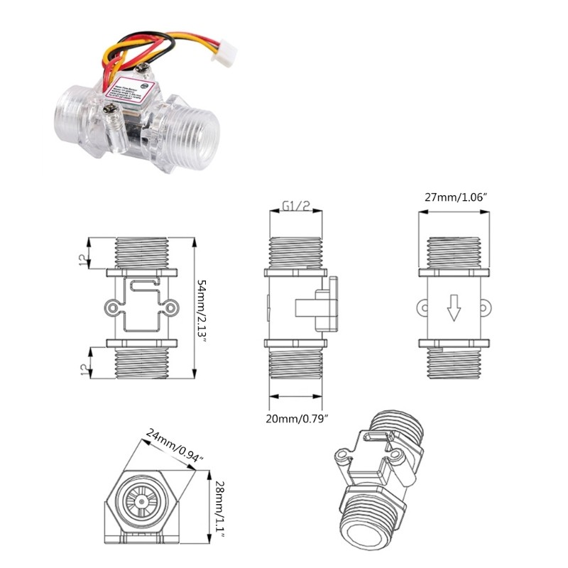 Water Heaters Water Flow Sensor Switch G1/2" Hall Effect Meter-Control DC3.5-24V
