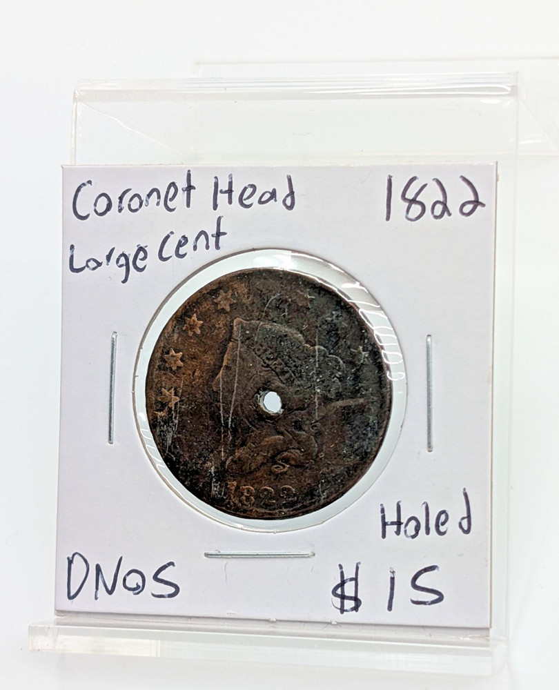 1822- Us Coronet Head Large Cent- Holed