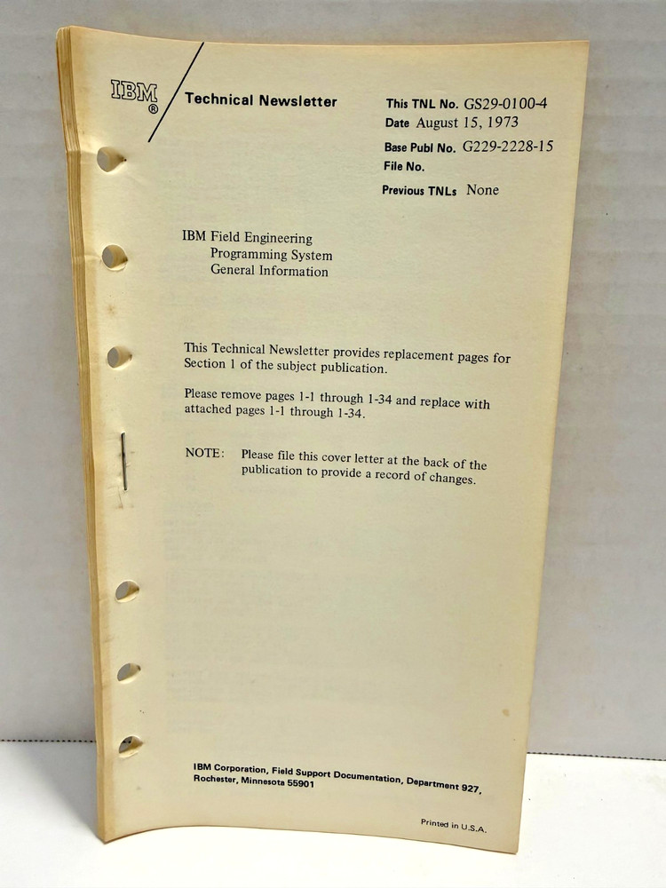 1971 IBM Field Engineering Handbook System/360 S229-3169-3 Tabs, Notes & Binder