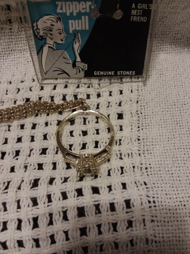 60's Zipper Pull Large Diamond Ring/ WINTER COAT BLING!