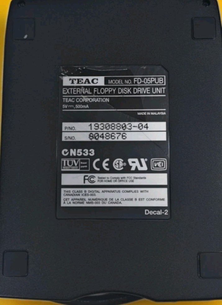 TEAC 3.5 Floppy Disk Drive Module External USB Model FD-05PUB 19308803-04 TESTED