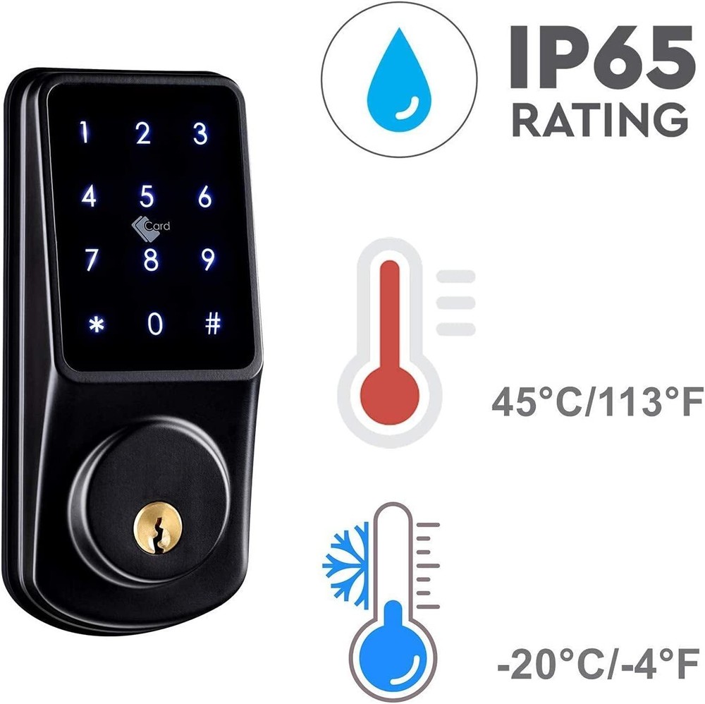 🔥Smart Keyless Keypad Bluetooth Deadbolt IP65 w/ APP, Code, ID Card & Keys🔥