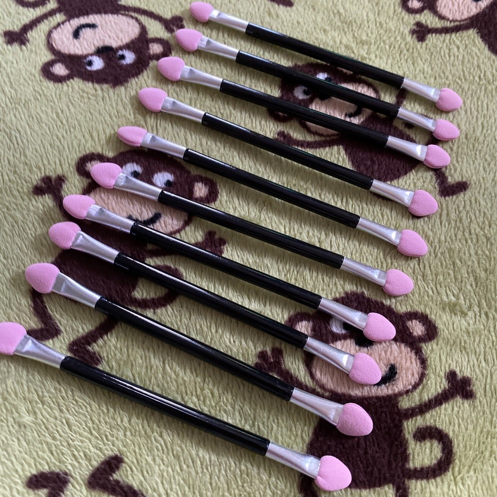 10pcs Pink Double Side Eyeshadow Sponge Applicator, Long Handle , 4.5” New