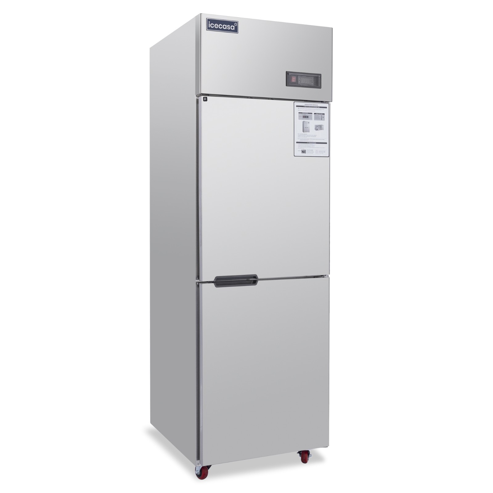 ICECASA 24" Commercial Reach In Refrigerator Split Door 15 Cu.ft Stainless Steel