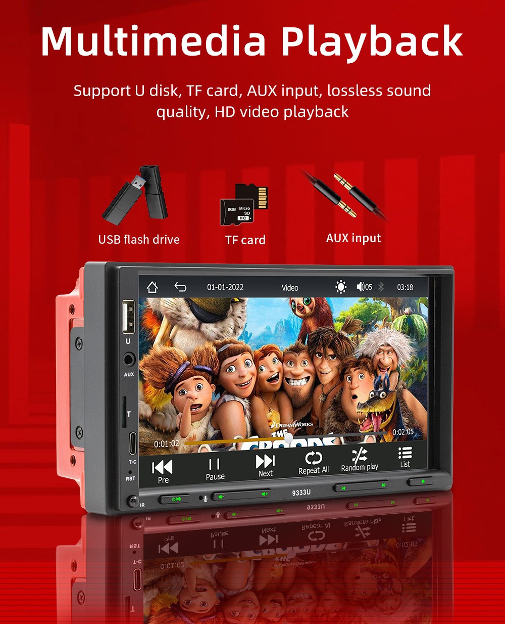 Double 7" 2Din Touch Screen Car Stereo Bluetooth Radio Apple/Android Carplay GPS