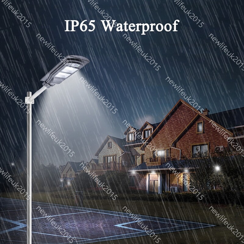 Solar Dusk to Dawn LED Street Light Pathway Security Motion Sensor Remote+Pole