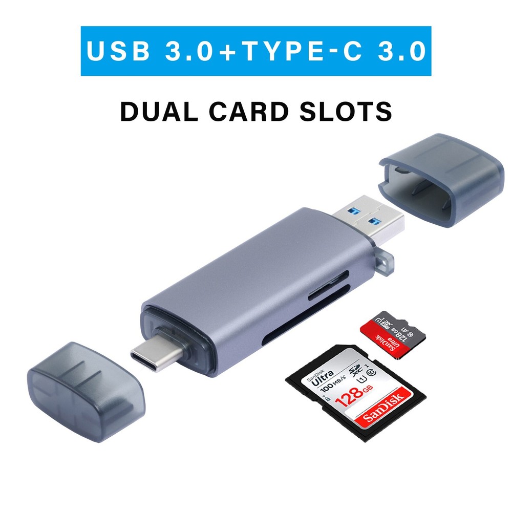 USB 3.0 Type-C SD/TF Dual Card Reader High-Speed Data Transfer for DSLR/PC/MAC