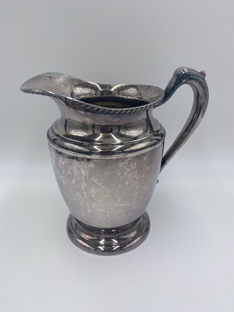 Vintage Tarnished Crescent Silverware Silverplate Water Pitcher Pedestal 3155