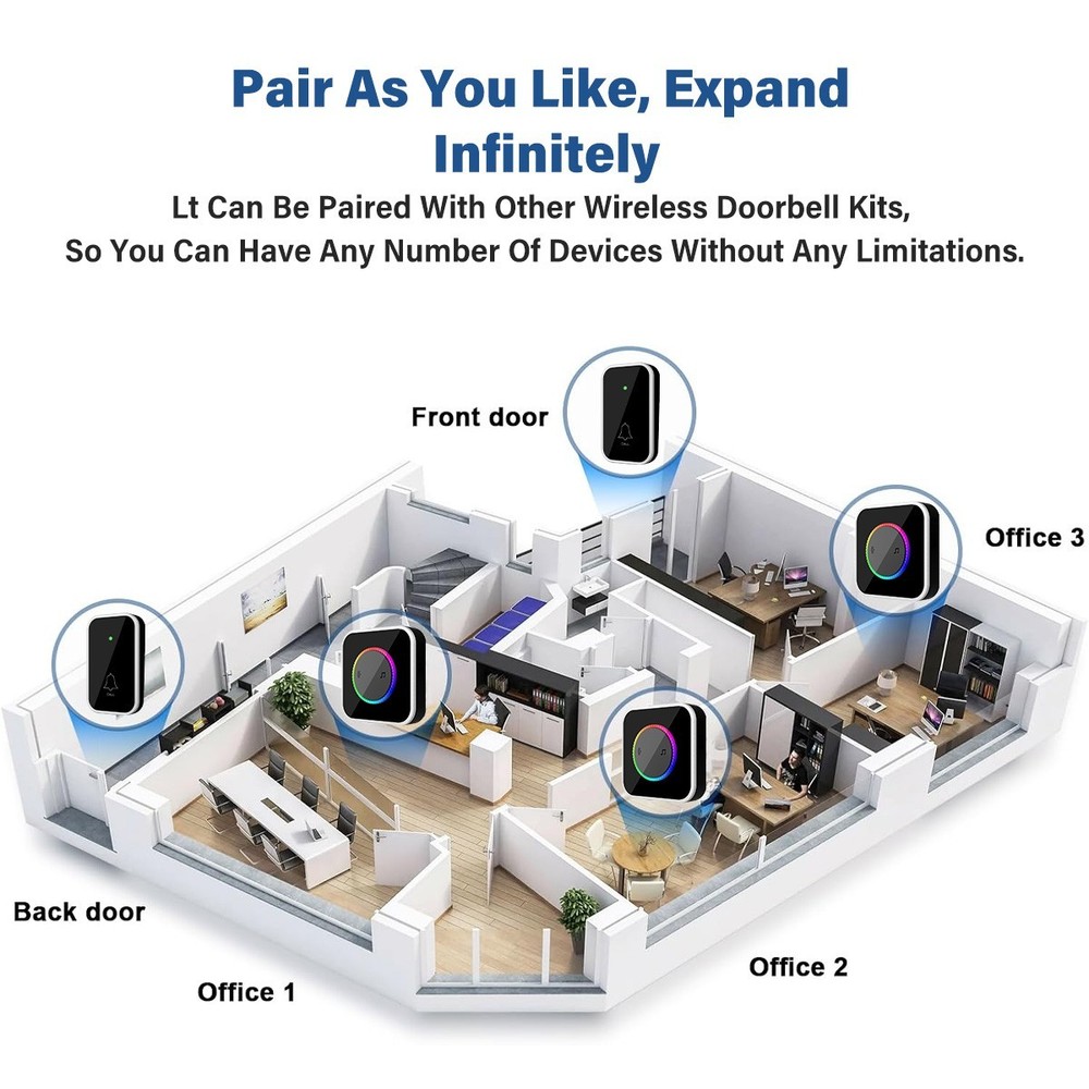657FT Wireless Doorbell Waterproof Receiver Adjustable Volume 45 Chime