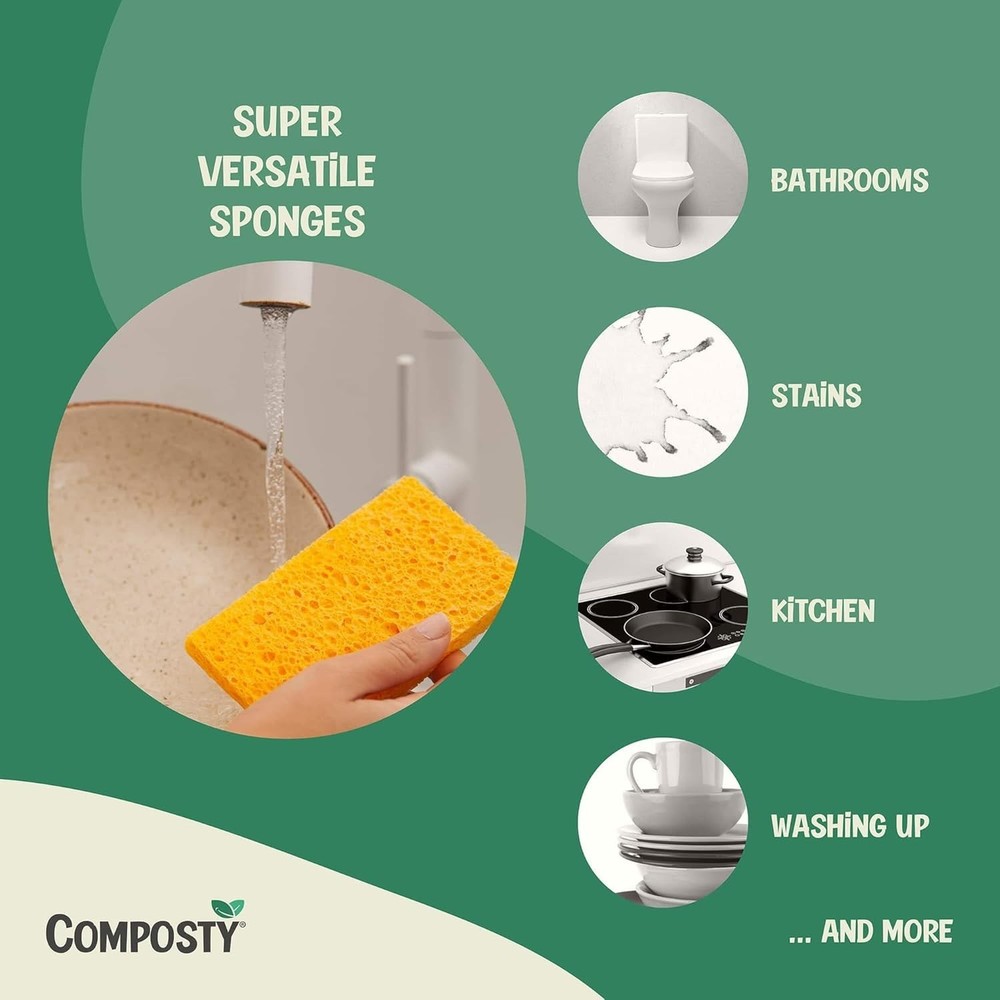 Eco-Friendly 12-Pack Pop-Up Compostable Kitchen Sponges, Non-Scratch & Biodeg...