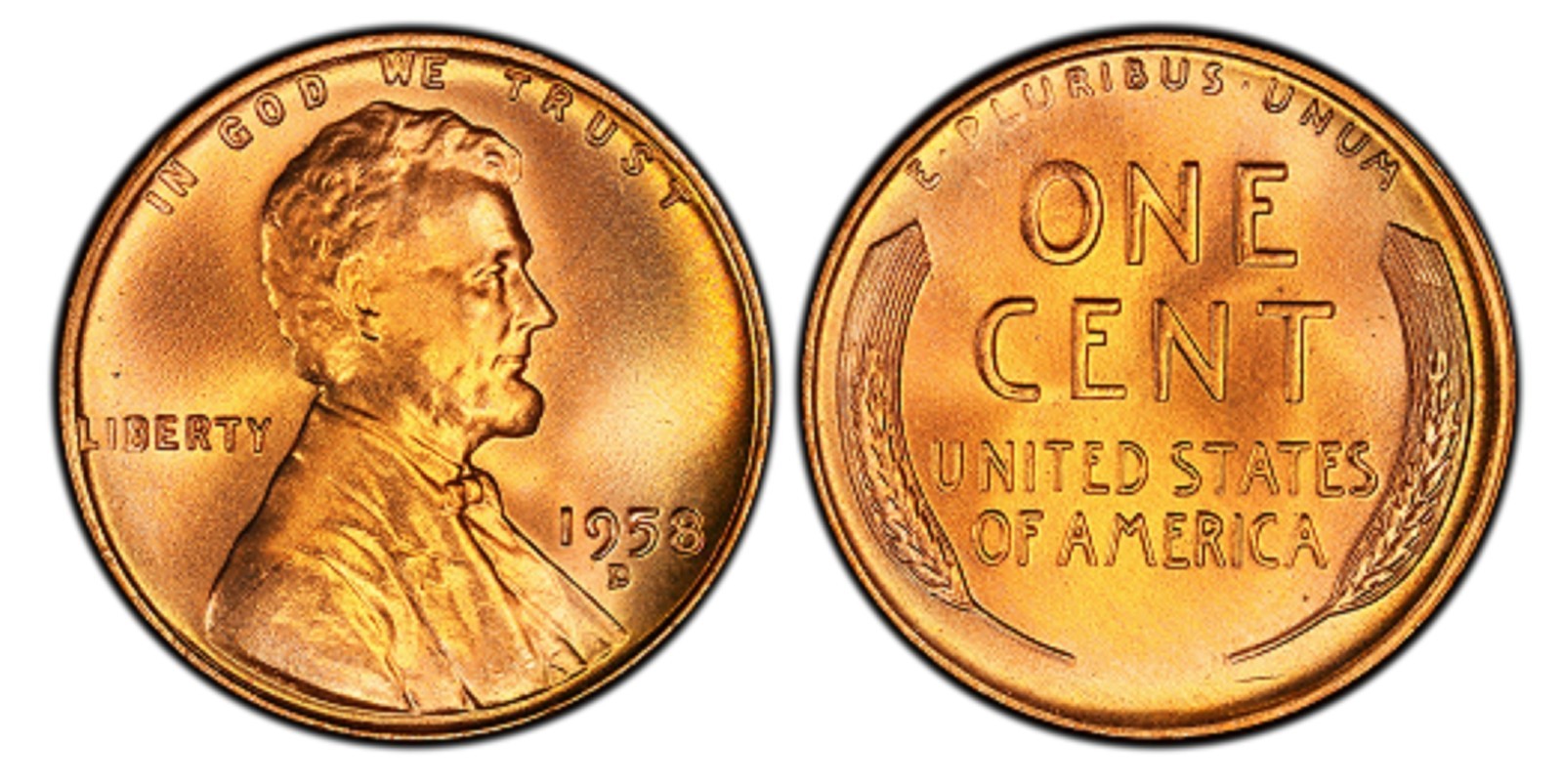 US 1958 D Wheat Penny BU GEM Coin