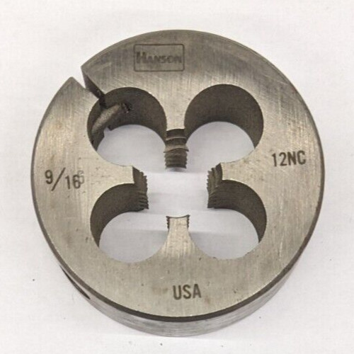 Hanson 9/16"-12 NC Die Round 2" OD Screw Adjustable Die Carbon Steel USA