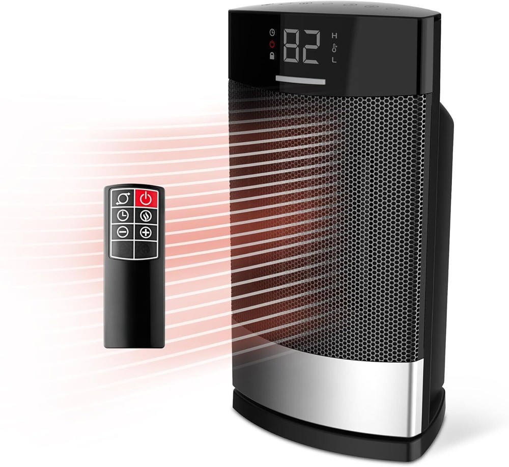 Ceramic Tabletop Heater for Home with Tip-Over Switch,Child Lock,Digital Display