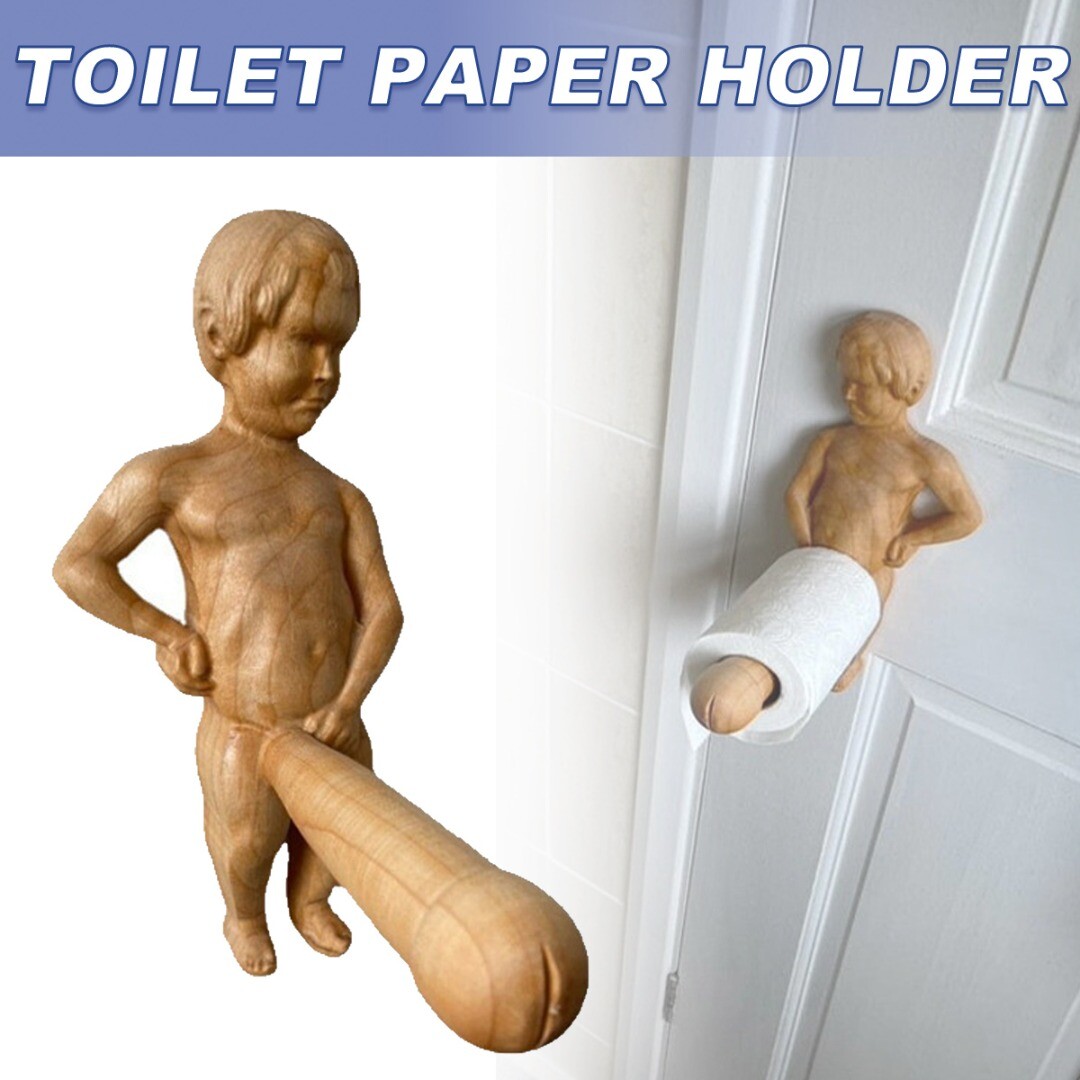 Funny Wood Toilet Paper Holder Roll Tissue Wall Mounted Papers Holder Towel Rack
