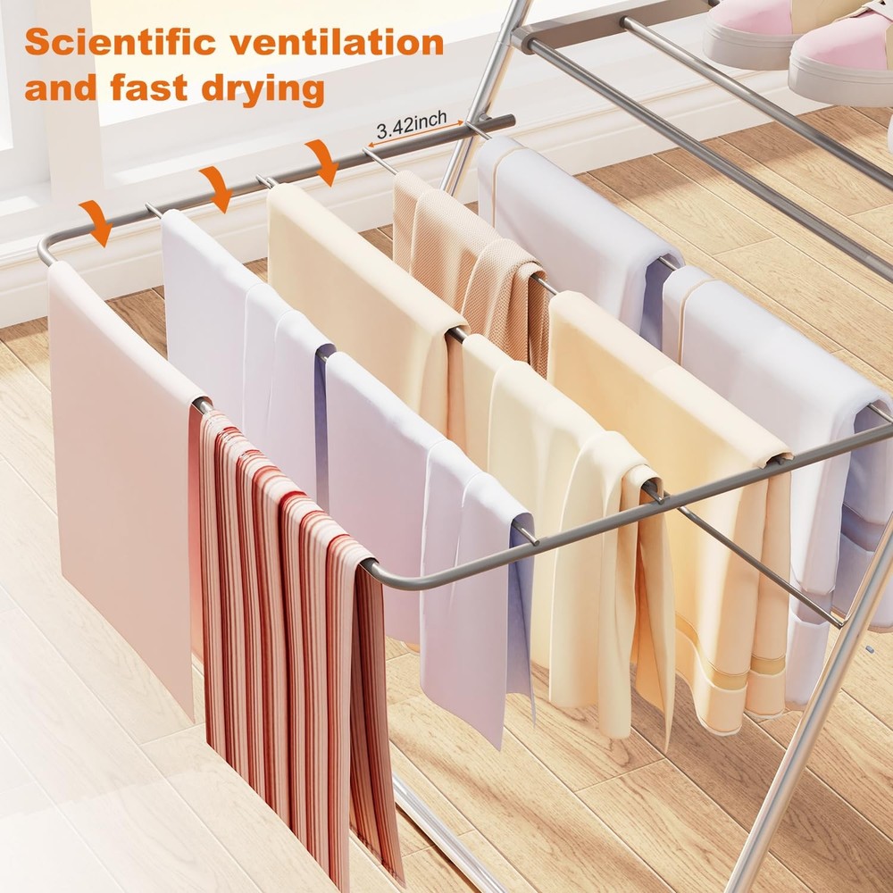 Bigzzia Clothes Drying Rack Foldable, 2-Level 2 Tier, Gray - 2 Level 142cm
