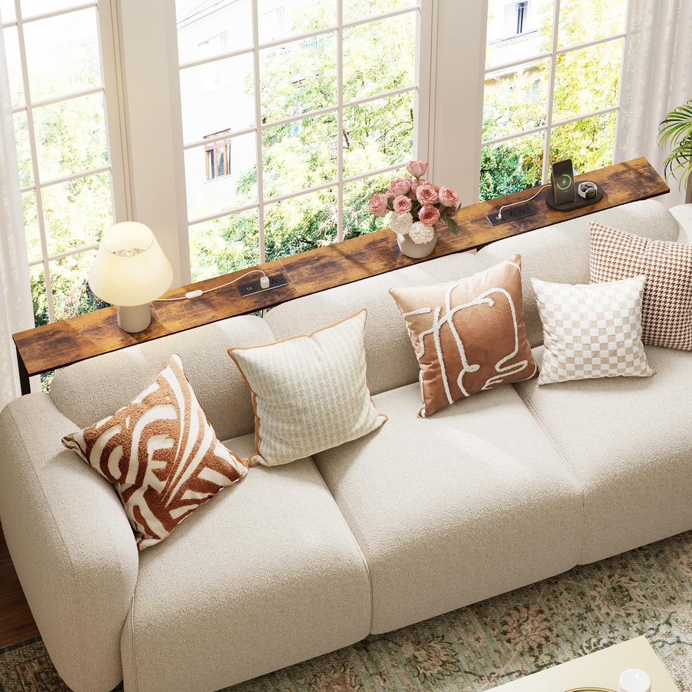 YGEOMER 79in Behind Couch Table Adjustable Height Sofa Table with Charge Stat...