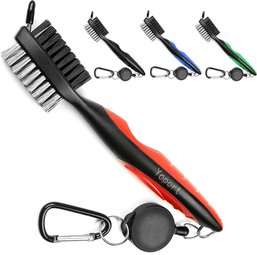 Compact Golf Brush with Wire Bristles & Carabiner - Essential Golf Accessory