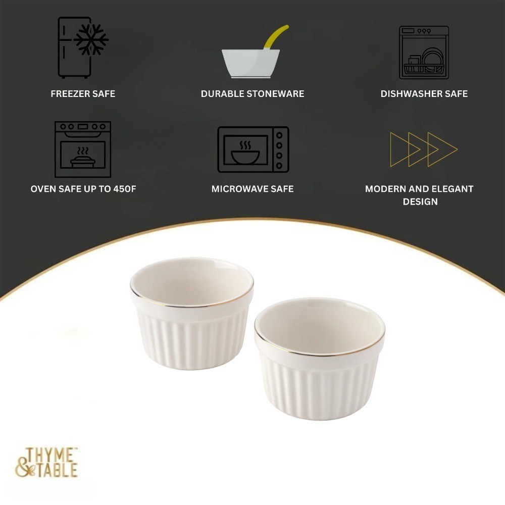2-Piece White Ribbed Ramekin Set for Baking and Desserts