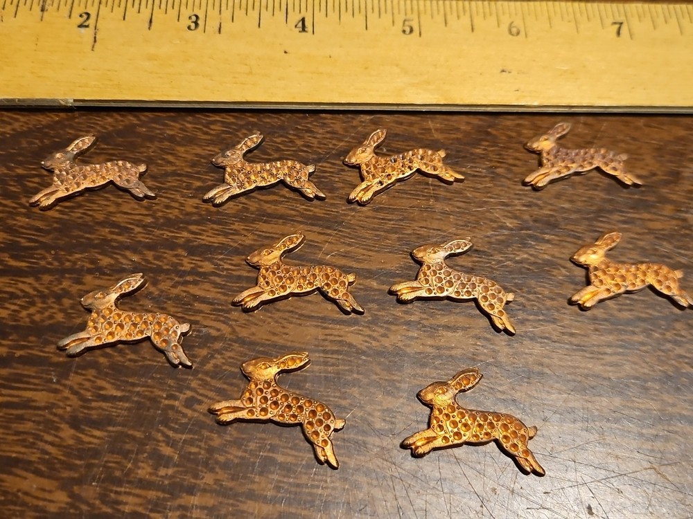 Lot Of 10 Bunny Rabbit France Vintage 60s Brass Stampings Findings Jewelry