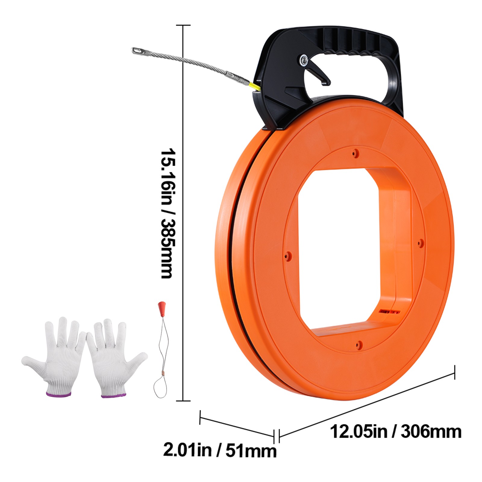 Fish Tape Wire Cable Line Puller 200ft 3/16in Fiberglass High Plastic Case