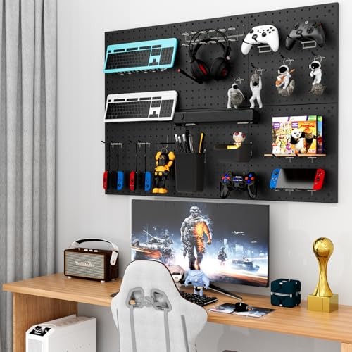 Peg Board Kit, Includes Pegboard and Accessories,with Hooks and 66 Black
