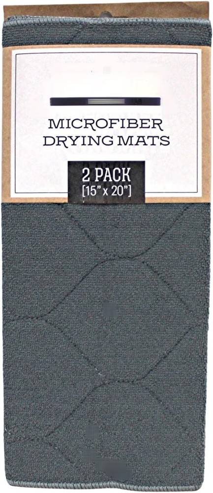2 Pack Microfiber Dish Drying Mats 15x20 Printed & Solid Absorbent Gray