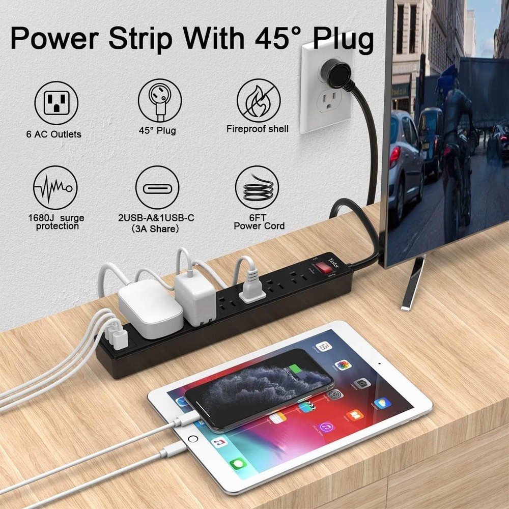 6Ft Power Strip with Surge Protection & USB