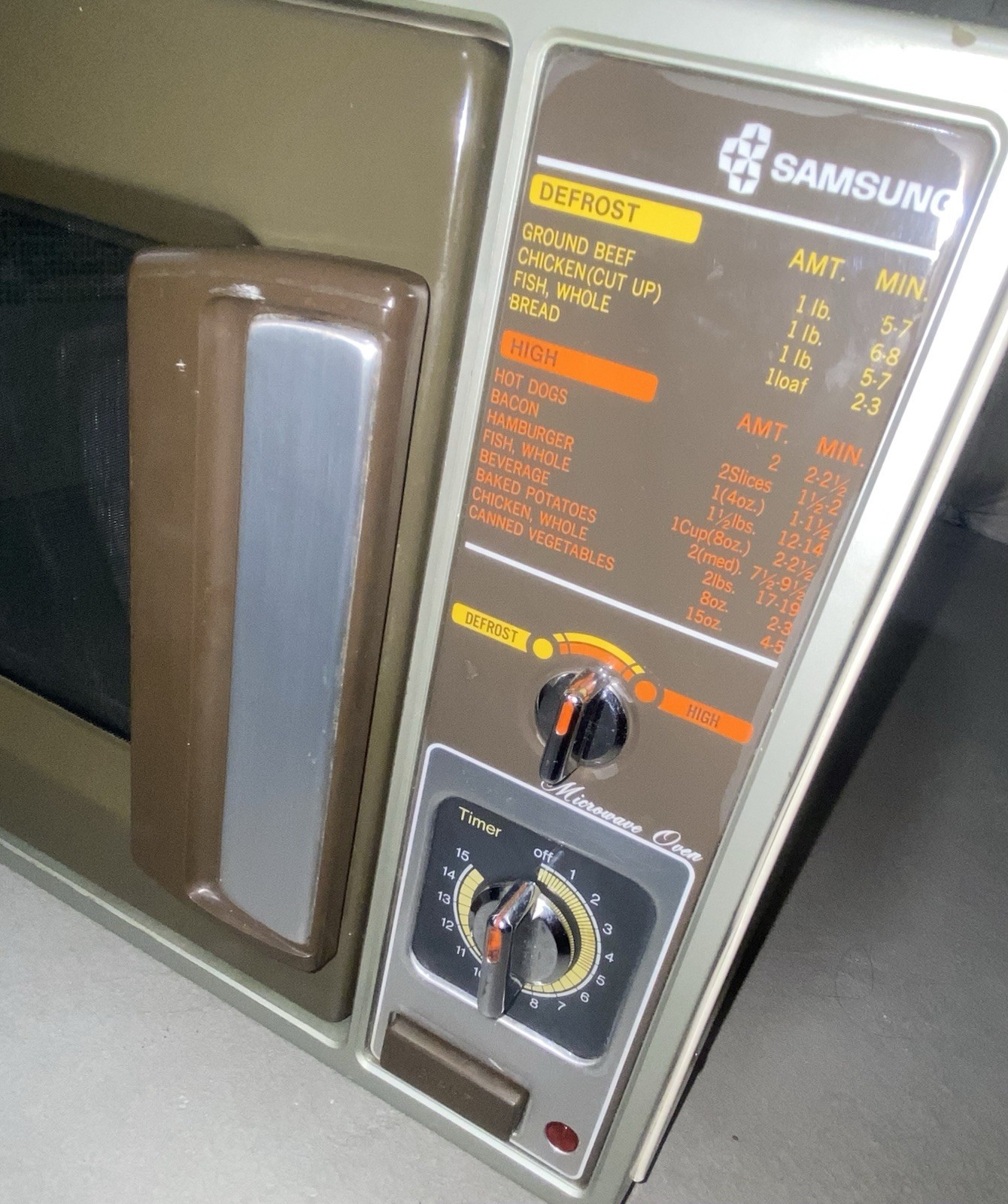 Vintage 80’s Samsung Microwave Oven Model RE-525D Faux Wood Grain Cooking Oven