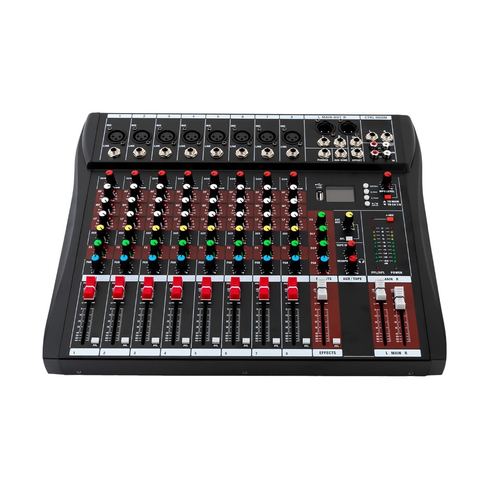 Pro 8 Channel Bluetooth Studio Audio Mixer Live Sound Mixing Console with USB