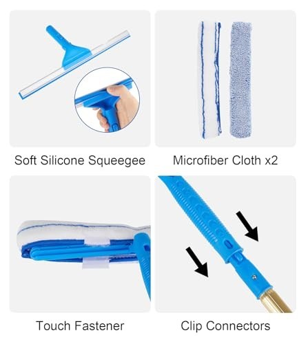 2-in-1 Window Cleaning Kit with Squeegee, Scrubber, Glass Scraper & Duster