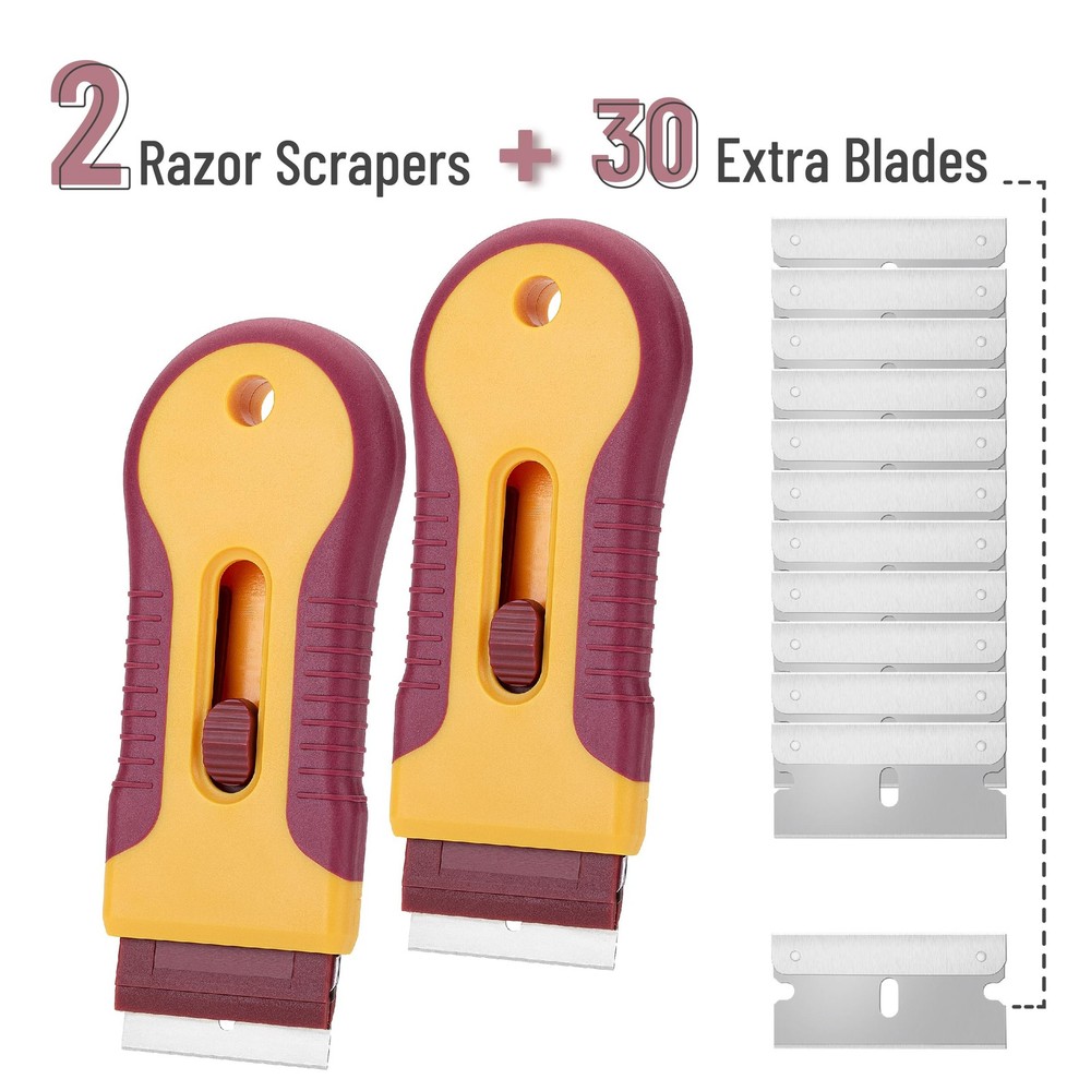 Bates- Razor Blade Scraper, 2 Pack, Scraper Set with 30 Yellow and Red